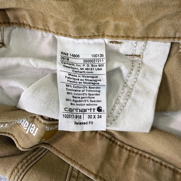 Carhartt Men's Work Pants Relaxed Fit Khaki Tan 30x34 Workwear Camel Color - Picture 8 of 8